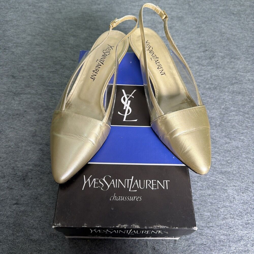Yves Saint Laurent YSL Gold Heels Leather Italy (with Box) - Size 8 M